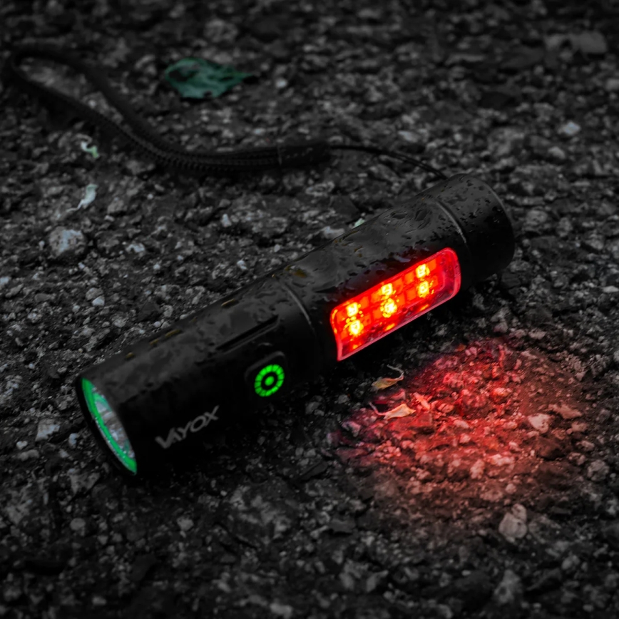 LED Dæmpbar genopladelig lommelygte med rødt lys LED/5W/5V IPX4 250 lm 2000 mAh