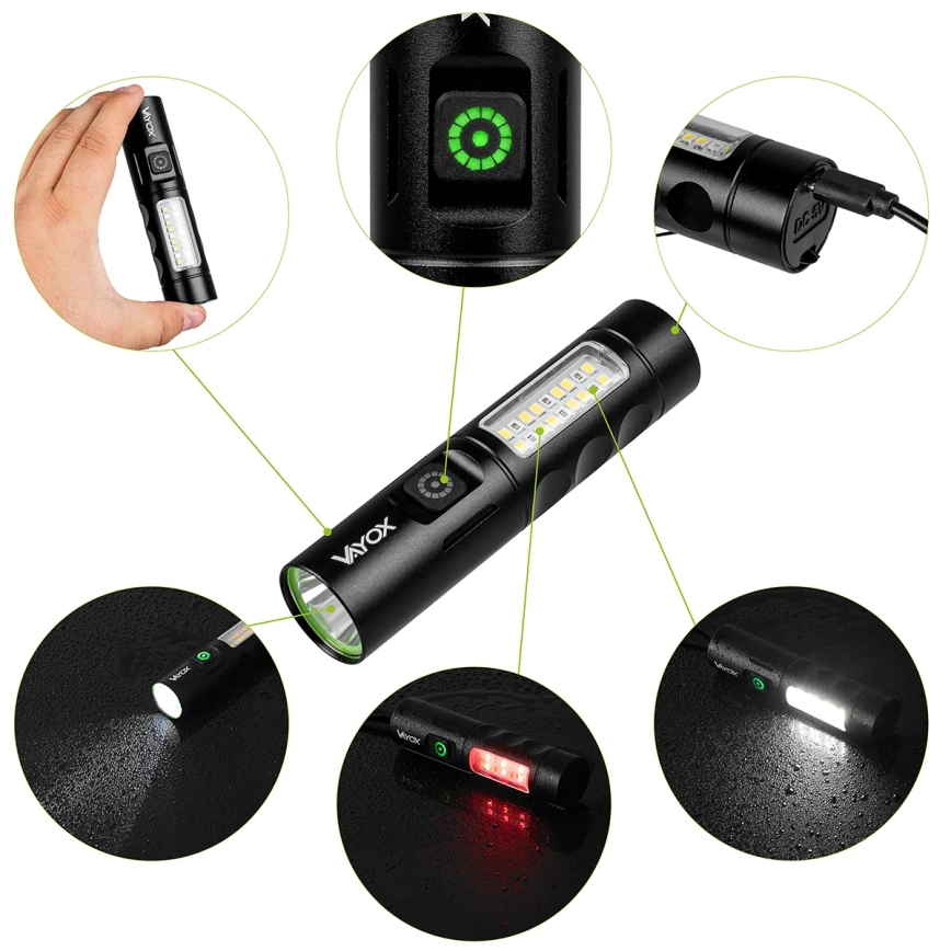 LED Dæmpbar genopladelig lommelygte med rødt lys LED/5W/5V IPX4 250 lm 2000 mAh