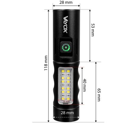 LED Dæmpbar genopladelig lommelygte med rødt lys LED/5W/5V IPX4 250 lm 2000 mAh
