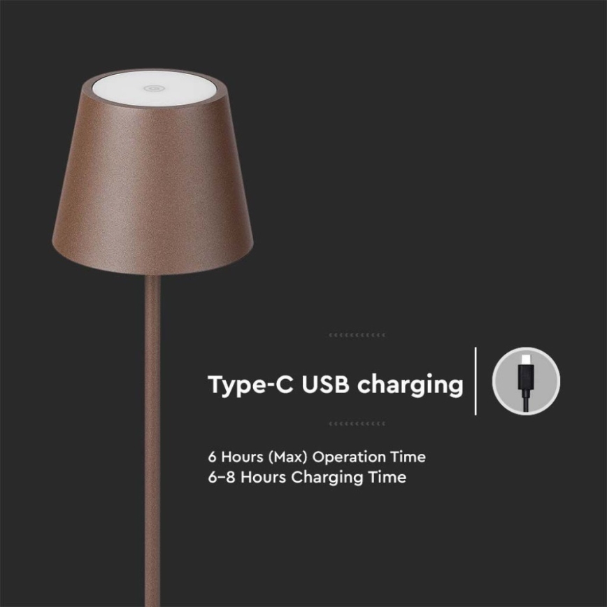 LED Genopladelig gulvlampe dæmpbar 03.01.2001 LED/4W/5V 4400 mAh 3000K IP54 brun