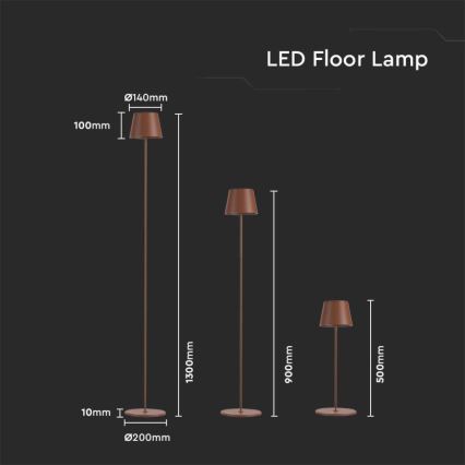 LED Genopladelig gulvlampe dæmpbar 03.01.2001 LED/4W/5V 4400 mAh 3000K IP54 brun