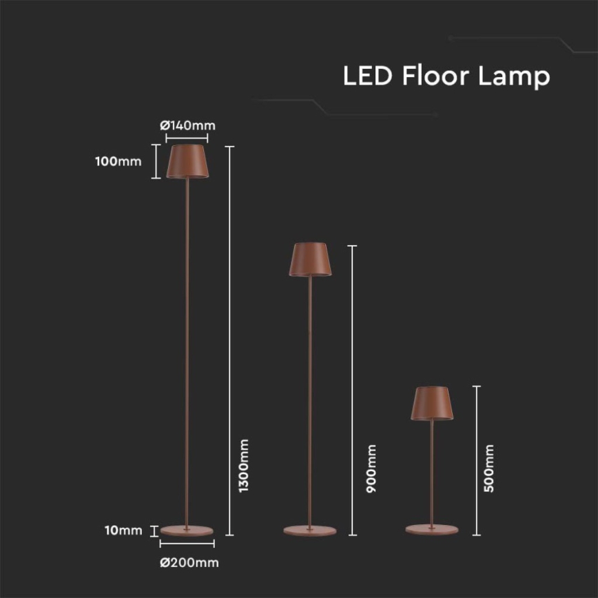 LED Genopladelig gulvlampe dæmpbar 03.01.2001 LED/4W/5V 4400 mAh 3000K IP54 brun