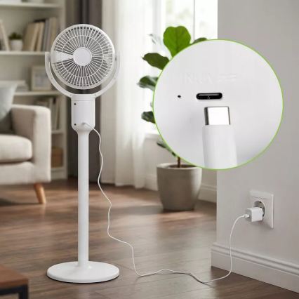LED genopladelig gulvventilator med indbygget LED-belysning, LED/4,8W/5V USB 7200 mAh, hvid + fjernbetjening