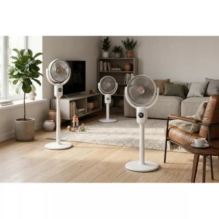 LED genopladelig gulvventilator med indbygget LED-belysning, LED/4,8W/5V USB 7200 mAh, hvid + fjernbetjening