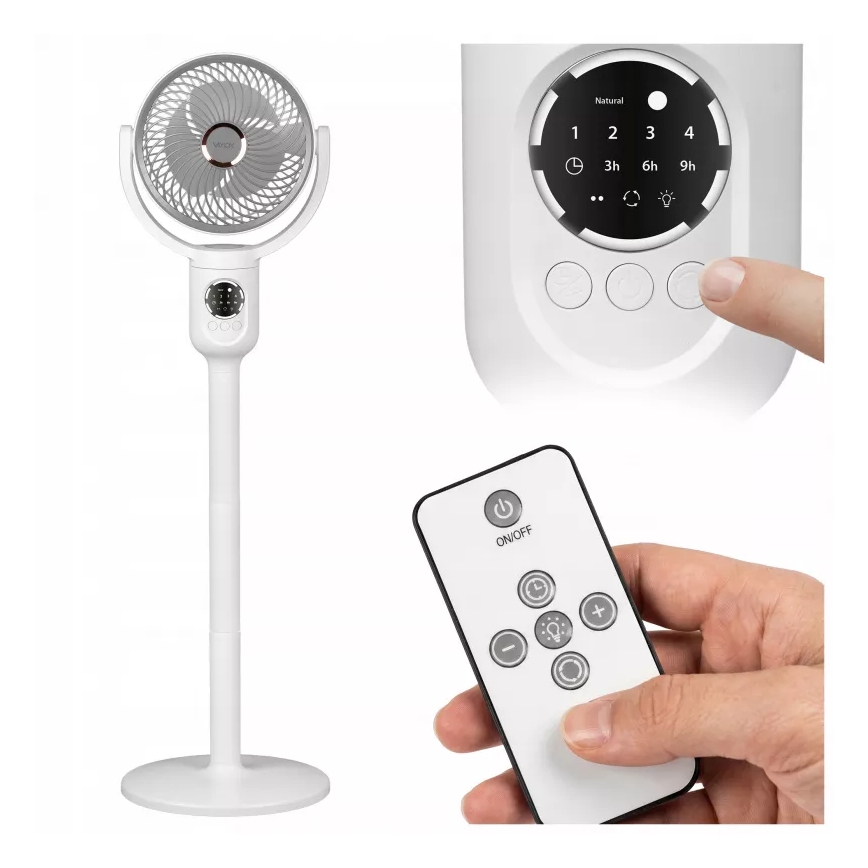 LED genopladelig gulvventilator med indbygget LED-belysning, LED/4,8W/5V USB 7200 mAh, hvid + fjernbetjening
