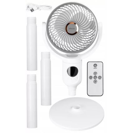 LED genopladelig gulvventilator med indbygget LED-belysning, LED/4,8W/5V USB 7200 mAh, hvid + fjernbetjening