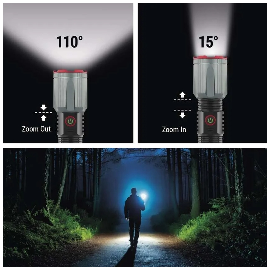 LED genopladelig metal lommelygte LED/5V 3000 skinnende 5000 mAh IP43