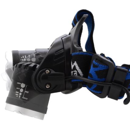 LED Genopladeligt pandelampe LED/6W/7,4V 5600 mAh IP44 sort/blå