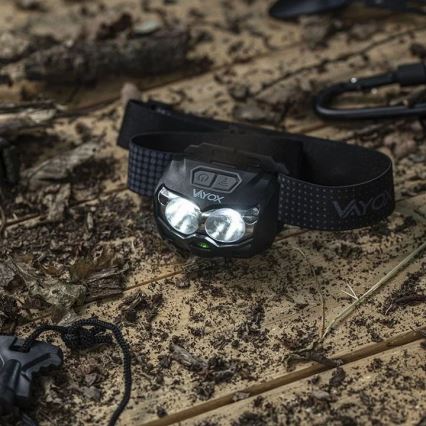 LED Dæmpbar genopladelig pandelampe med sensor og rødt lys 2xLED/5W/5V/3xAAA IP65 500 lm 1200 mAh