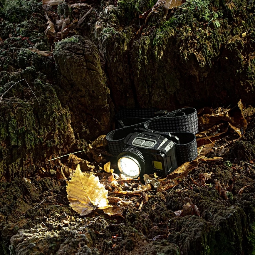 LED Dæmpbar genopladelig pandelampe med sensor og rødt lys LED/6W/5V/3xAAA IP44 500 lm 1200 mAh
