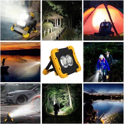 LED genopladelig projektør med indbygget powerbank LED/20W/5V 4400 mAh IP44 sort/gul