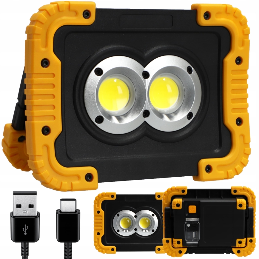 LED genopladelig projektør med indbygget powerbank LED/20W/5V 4400 mAh IP44 sort/gul