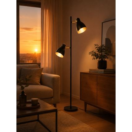 LED-gulvlampe 2xE27/7W/230V 2700K sort