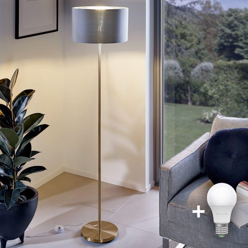 LED gulvlampe TUNJA 1xE27/20W/230V Ø 30 cm guld/grå