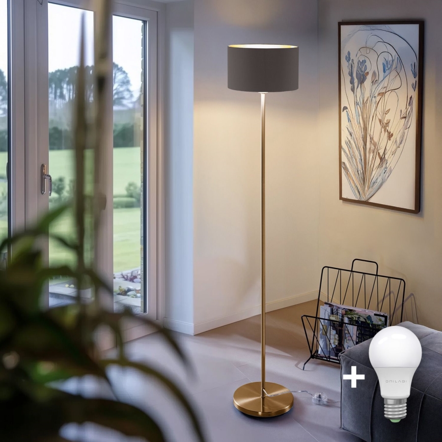 LED-gulvlampe TUNJA 1xE27/20W/230V Ø 30 cm guld/taupe