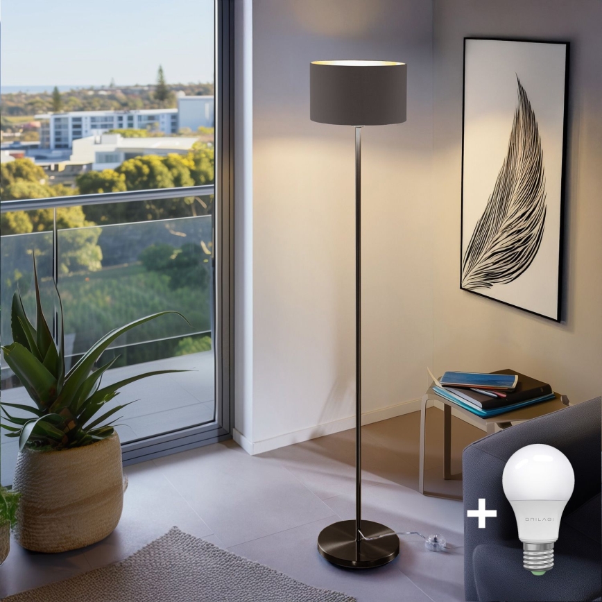 LED gulvlampe TUNJA 1xE27/20W/230V Ø 30 cm sort/brun