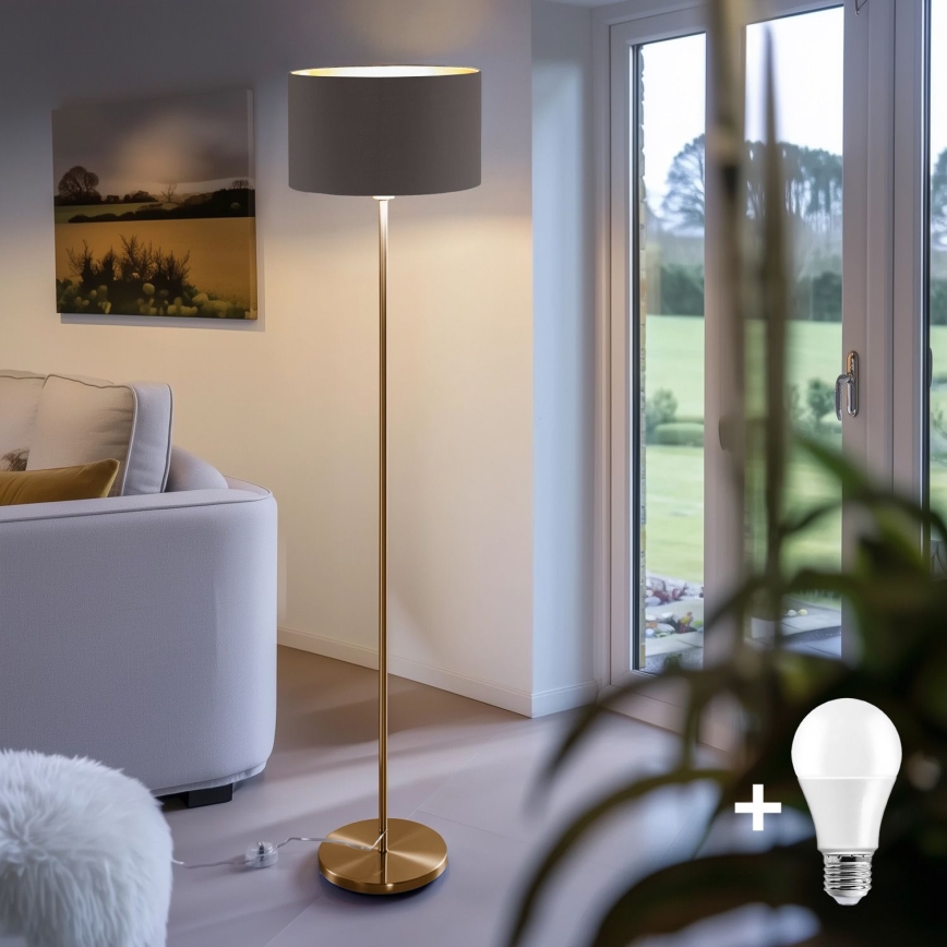 LED gulvlampe TUNJA 1xE27/20W/230V Ø 38 cm guld/brun