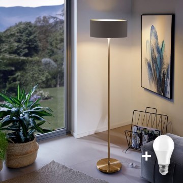 LED-gulvlampe TUNJA 1xE27/20W/230V Ø 38 cm guld/brun