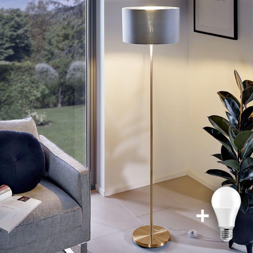 LED-gulvlampe TUNJA 1xE27/20W/230V Ø 38 cm guld/grå