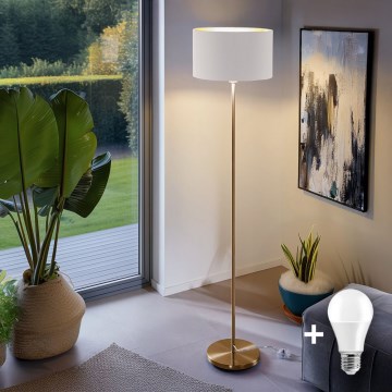 LED-gulvlampe TUNJA 1xE27/20W/230V Ø 38 cm guld/hvid