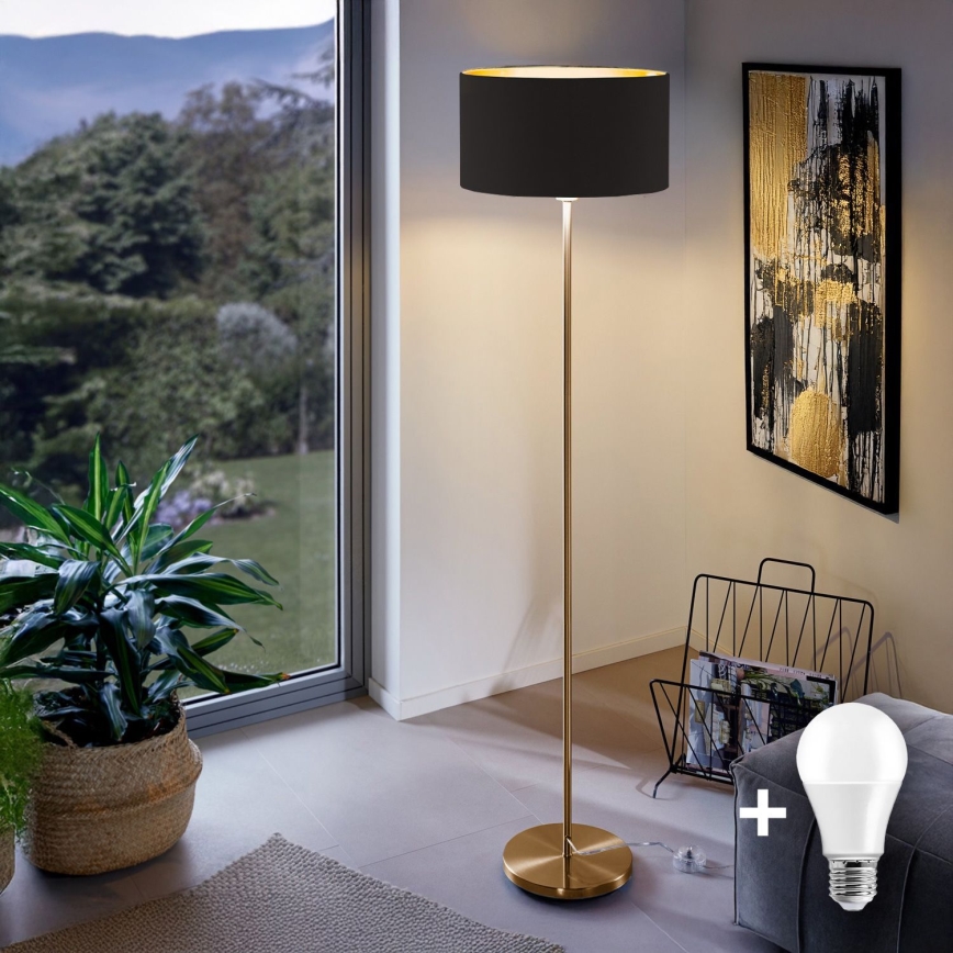 LED gulvlampe TUNJA 1xE27/20W/230V Ø 38 cm guld/sort