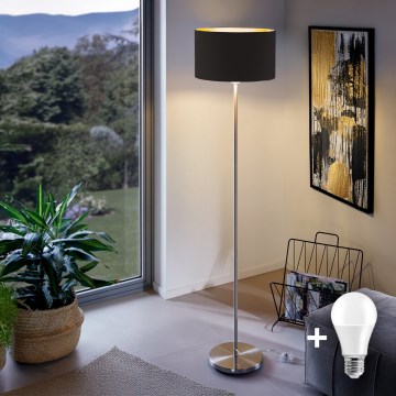 LED gulvlampe TUNJA 1xE27/20W/230V Ø 38 cm mat krom/sort