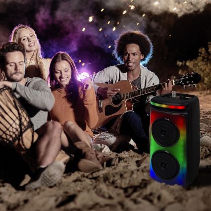 LED højtaler m. RGB-farver genopladelig med mikrofon 400W/2400 mAh + fjernbetjening