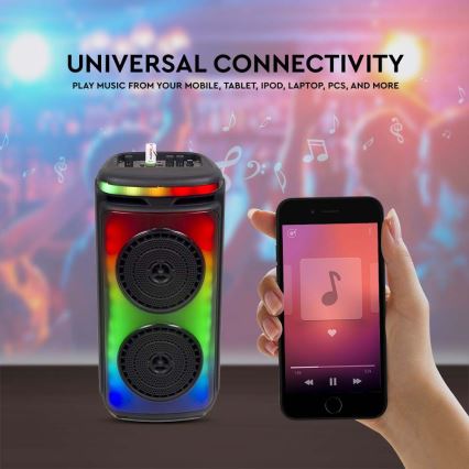 LED højtaler m. RGB-farver genopladelig med mikrofon 400W/2400 mAh + fjernbetjening