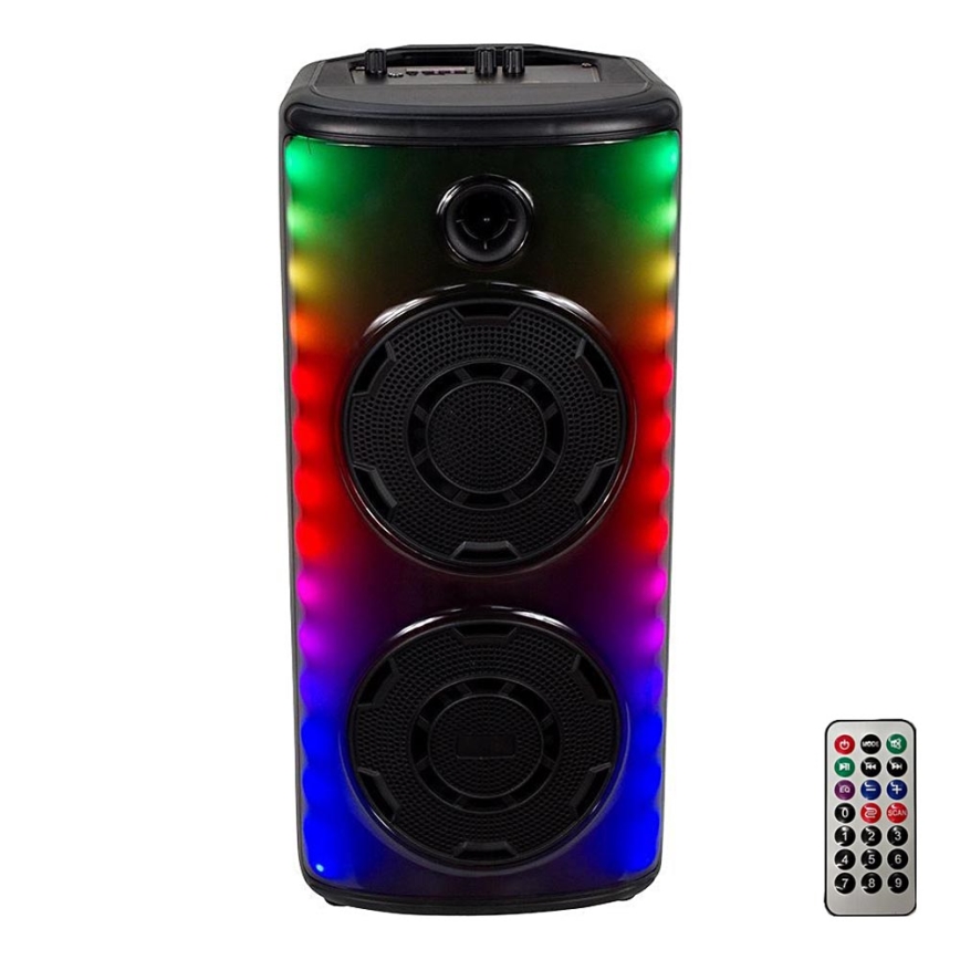 LED højtaler m. RGB-farver genopladelig med mikrofon 600W/2400 mAh + fjernbetjening