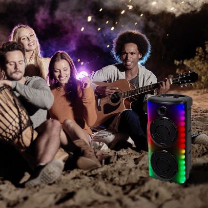 LED højtaler m. RGB-farver genopladelig med mikrofon 600W/2400 mAh + fjernbetjening