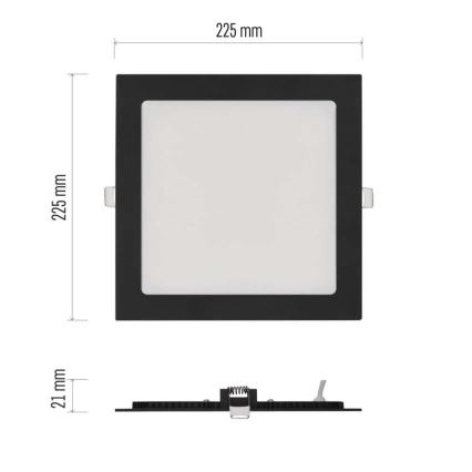LED-indbygningsarmatur NEXXO LED/18W/230V 3000/3500/4000K sort 22,5 x 22,5 cm
