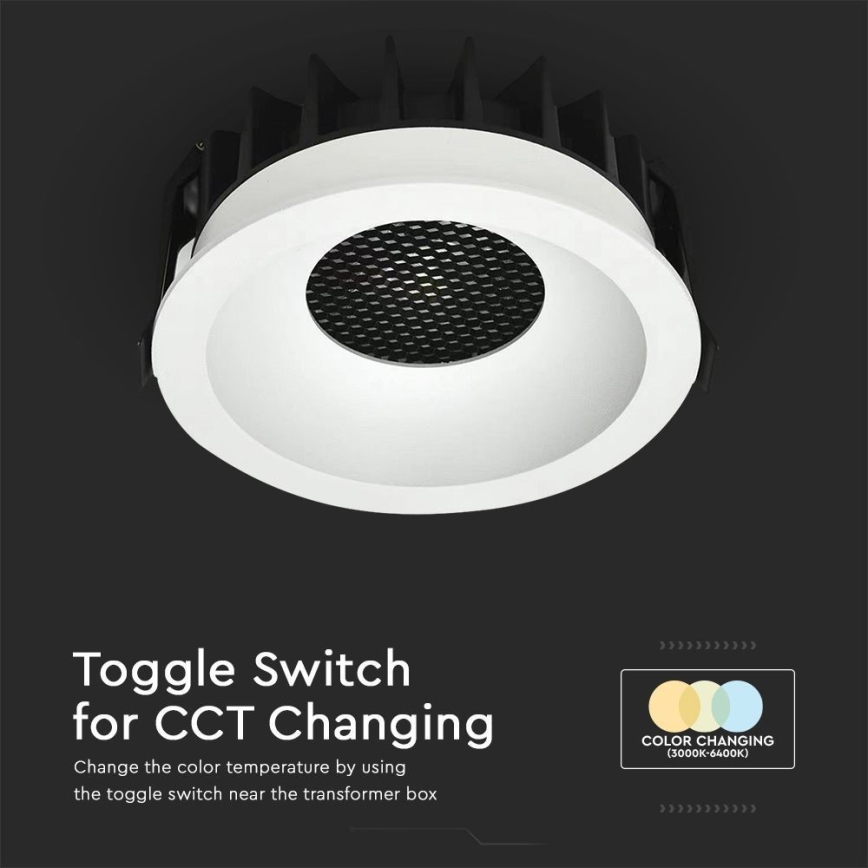 LED indbygningslampe LED/12W/230V 3000/4000/6400K ø 8,6 cm hvid