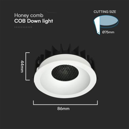 LED indbygningslampe LED/12W/230V 3000/4000/6400K ø 8,6 cm hvid