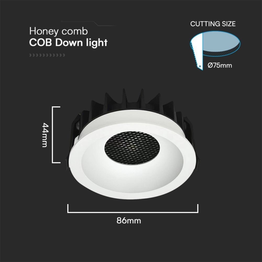 LED indbygningslampe LED/12W/230V 3000/4000/6400K ø 8,6 cm hvid