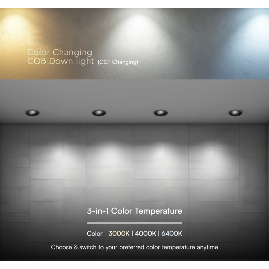 LED indbygningslampe LED/12W/230V 3000/4000/6400K ø 8,6 cm sort