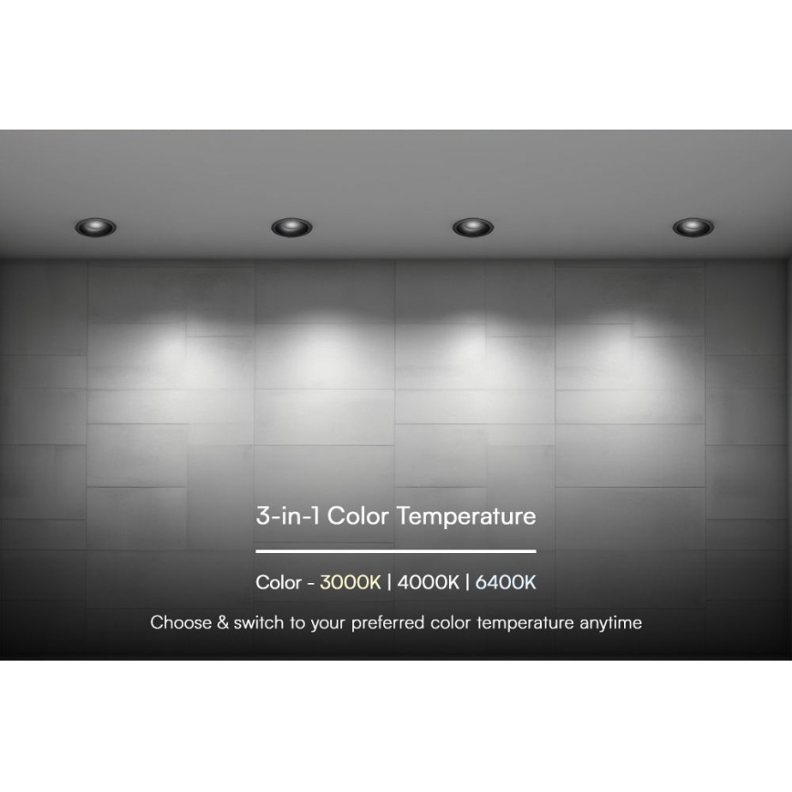 LED indbygningslampe LED/18W/230V 3000/4000/6400K ø 10,6 cm sort