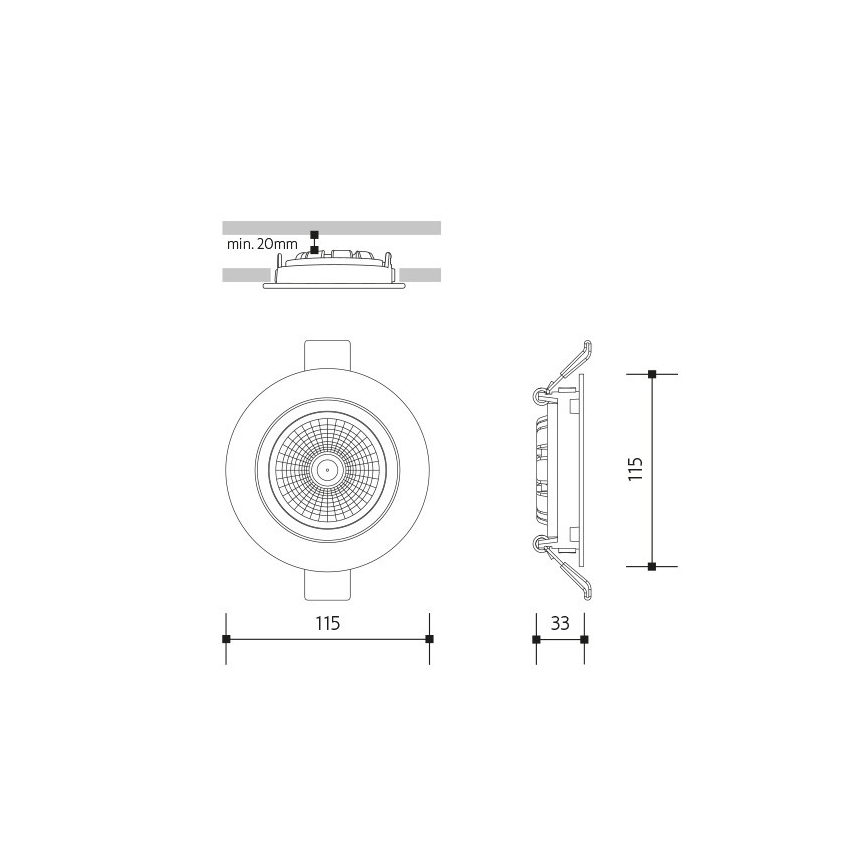 LED indbygningslampe LED/18W/230V 3000K diameter 11,5 cm sort