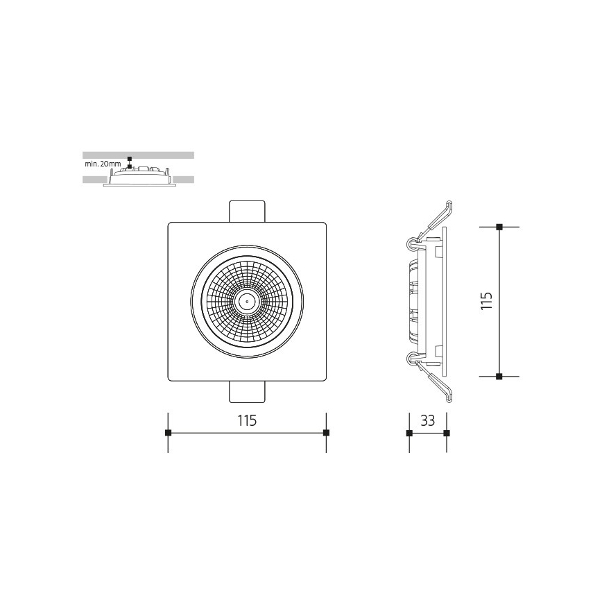 LED indbygningslampe LED/18W/230V 4000K 11,5x11,5 cm sort