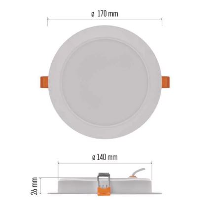 LED indbygningslampe LED/18W/230V diameter 17 cm hvid