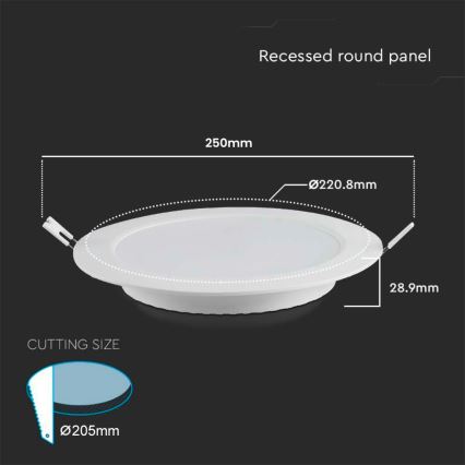 LED indbygningslampe LED/18W/230V diameter 22 cm 6500K hvid