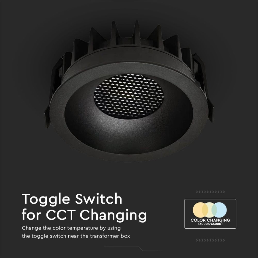 LED indbygningslampe LED/24W/230V 3000/4000/6400K ø 13,5 cm sort