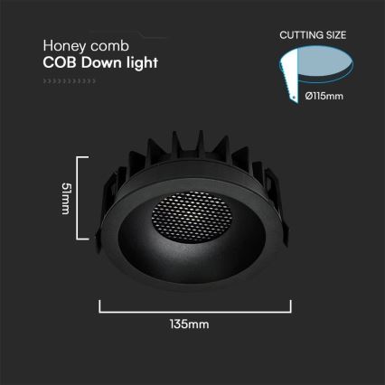 LED indbygningslampe LED/24W/230V 3000/4000/6400K ø 13,5 cm sort