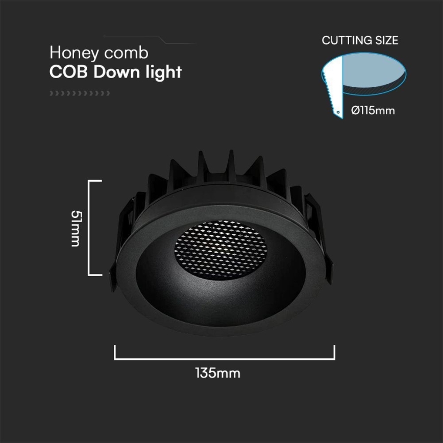 LED indbygningslampe LED/24W/230V 3000/4000/6400K ø 13,5 cm sort