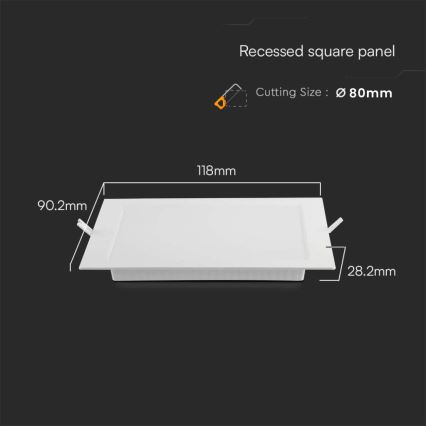 LED indbygningslampe LED/3W/230V 9x9 cm 4000K hvid