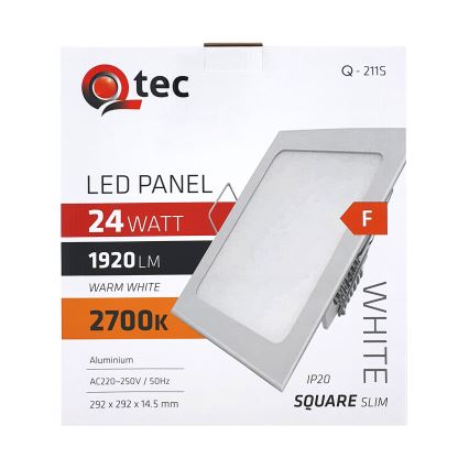 LED indbygningslampe QTEC LED/24W/230V 2700K 29,2x29,2 cm