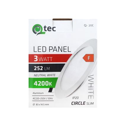 LED indbygningslampe QTEC LED/3W/230V 4200K diameter 8,3 cm