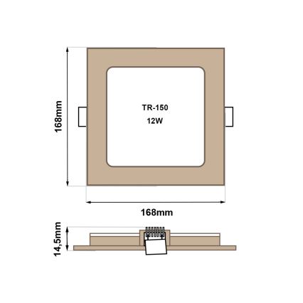 LED indbygningslampe SQUARE LED/12W/230V 4200K 16,8x16,8 cm brun