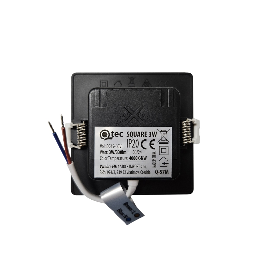 LED indbygningslampe SQUARE LED/3W/230V 4000K 9x9 cm sort
