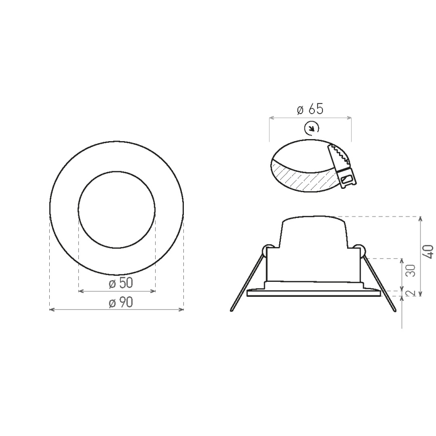 LED indbygningslampe til badeværelse BONO LED/5W/230V 3000K IP65 sort