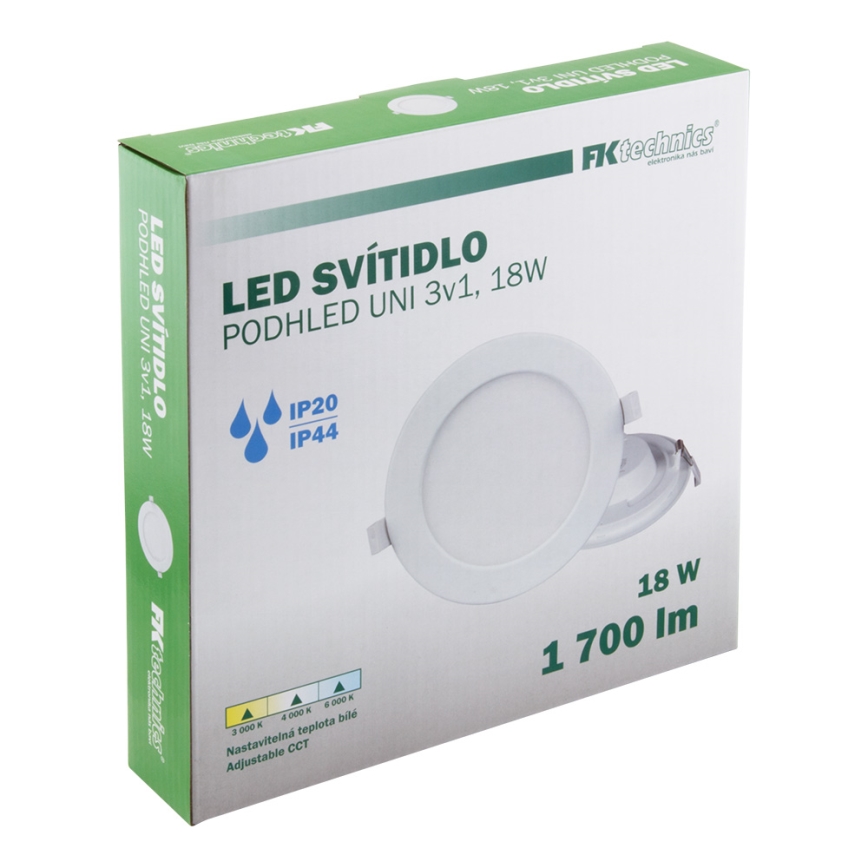 LED indbygningslampe til badeværelse LED/18W/230V 3000/4000/6000K IP44